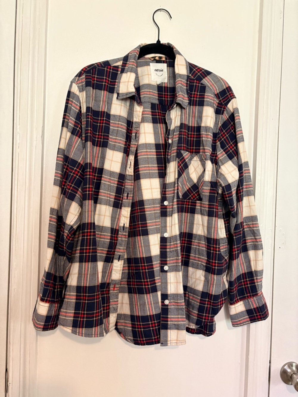 Aerie Plaid Button-Up Shirt - Navy & Cream